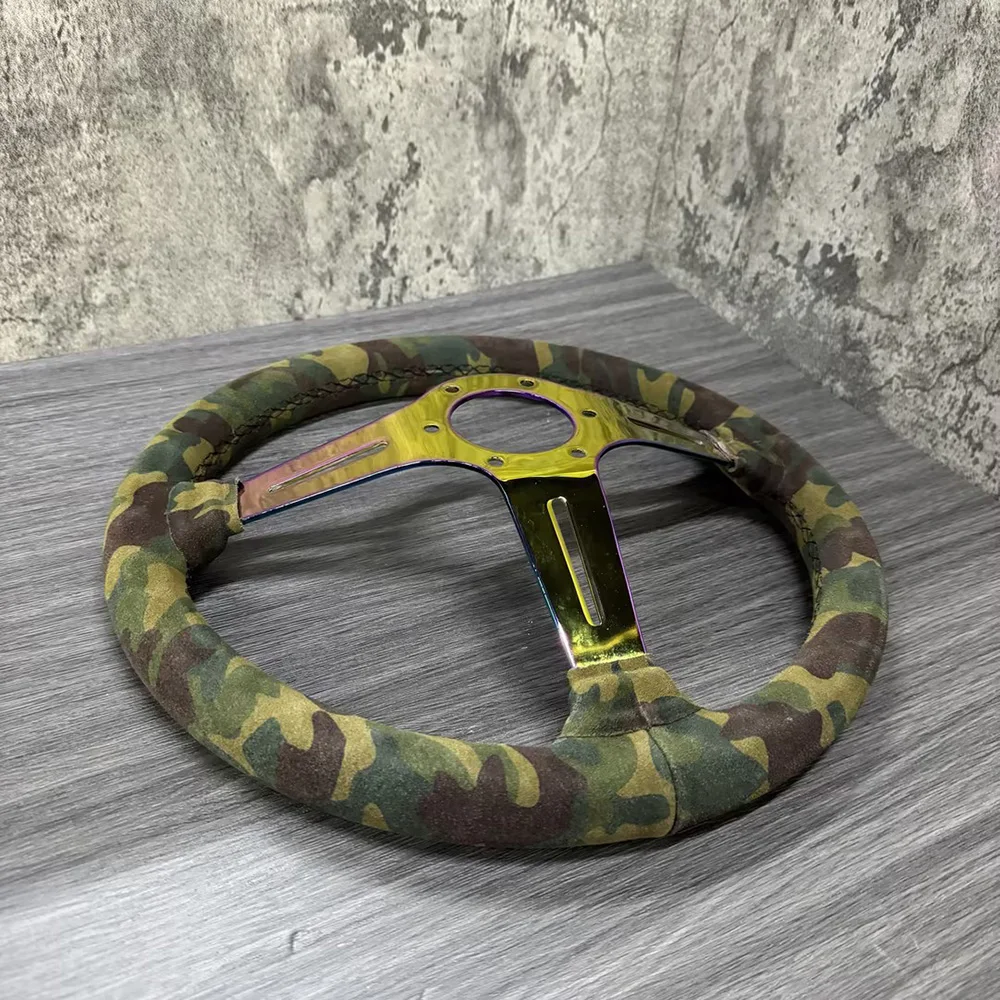 High Quality Fashion Trendy Camouflage Color 350MM Suede Leather Steering Wheel