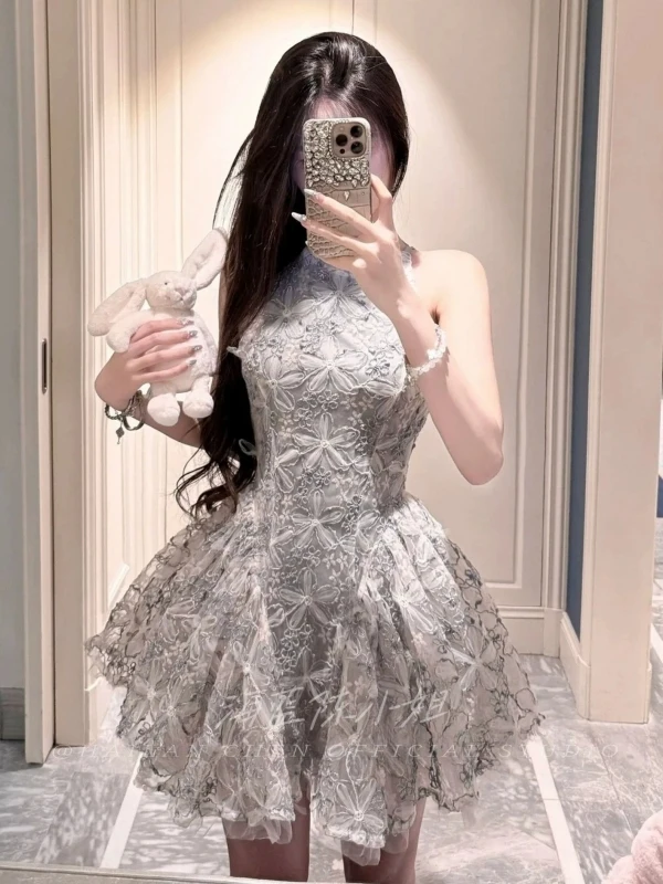 Elegant Miss Rich Girl Style Sleeveless Dress Summer High Waist Puffy Short Skirt Birthday Celebration Women's Fashion Dress