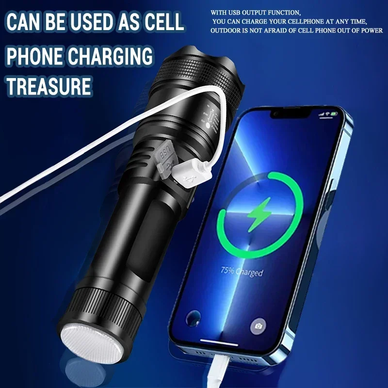 Ultra Bright Tactical Light Emergency Spotlights Powerful P70 Led Flashlights 5000LM Telescopic Zoom Light Built-in Battery