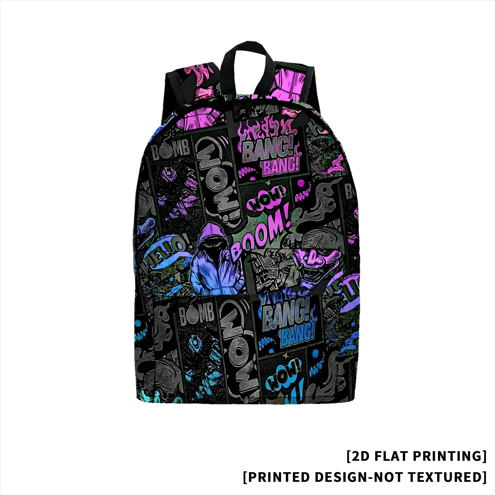 Demon Street Graffiti Explosion English Letter Backpacks Unisex Suitable leisure,commuting,and travel,BOOM Pattern School Bags