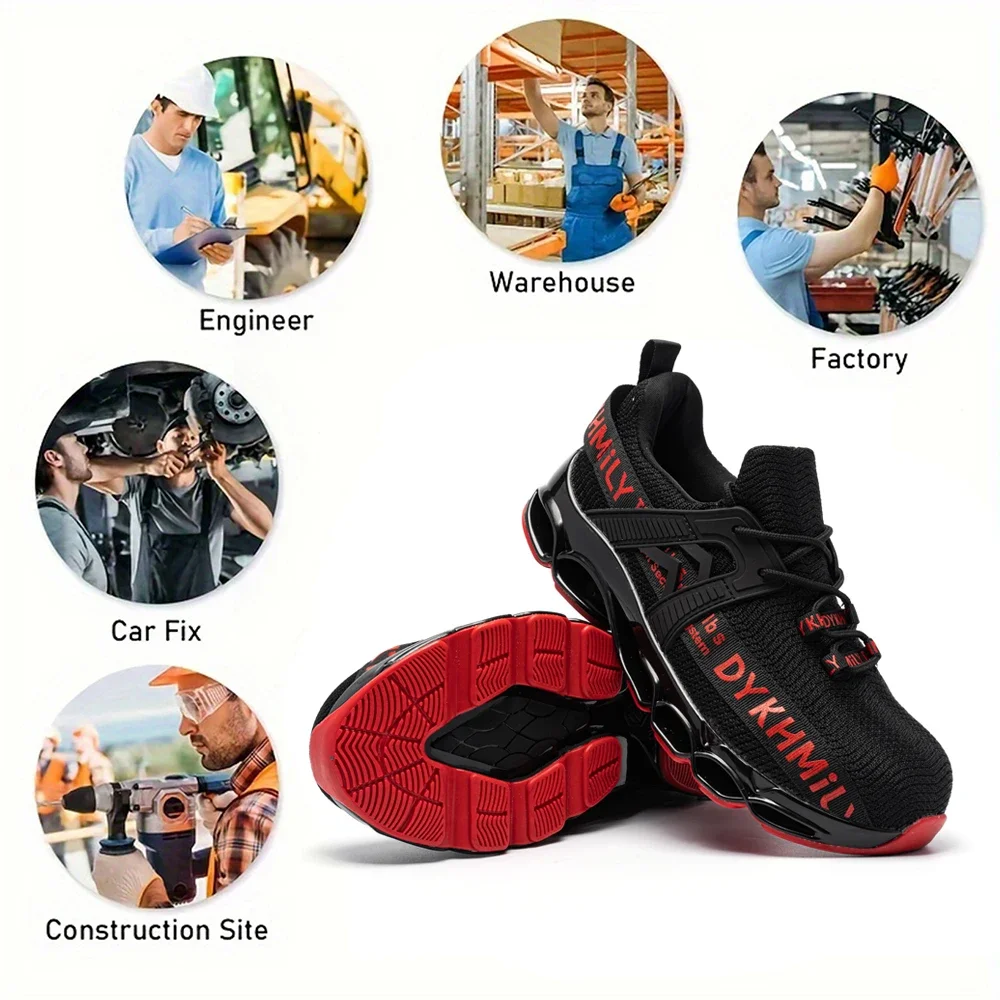 Steel Toe Safety Shoes Men Non-Slip Work Boots Lightweight Breathable Work Sneakers Shoes