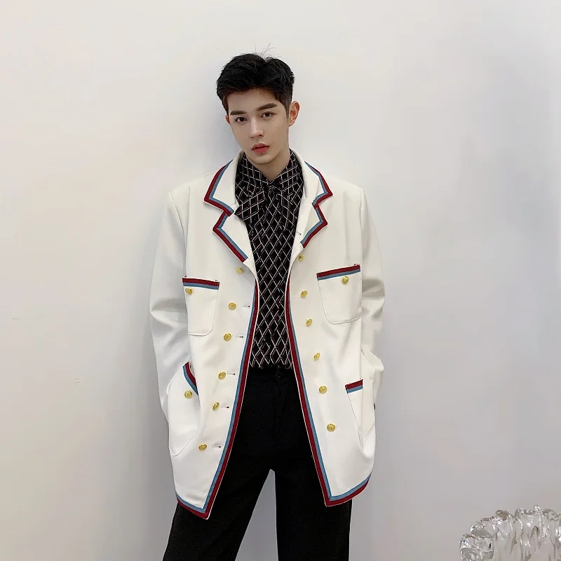 Fashion Show Style Color Block Suit Men's Women's Spring Autumn Trendy Outerwear Casual Long Sleeve Regular Fit Polyester Blend
