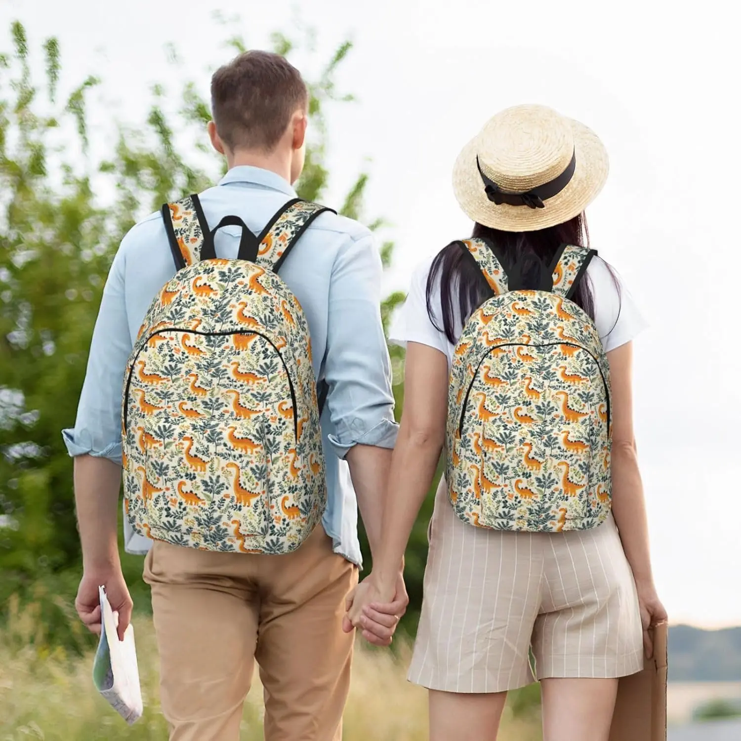 Travel Backpack for Women Men Plant Dinosaur Cute Print Canvas Simple Modern Backpack Bag for Hiking