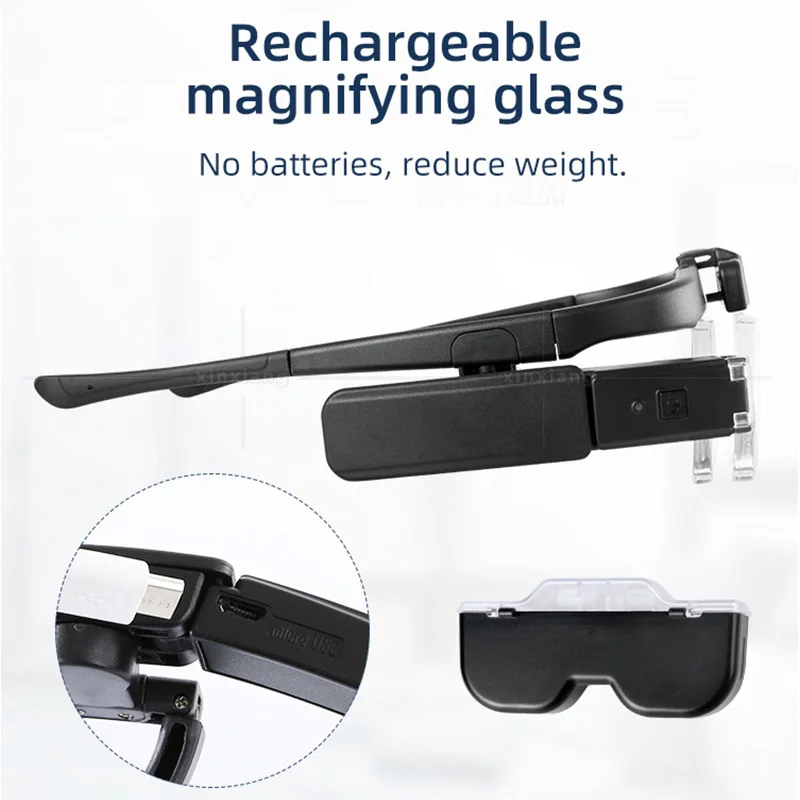 USB Rechargeable Headband Loupe Illuminated Magnifier Electronic Professional Increase Loupes Binocular Glasses for Reading