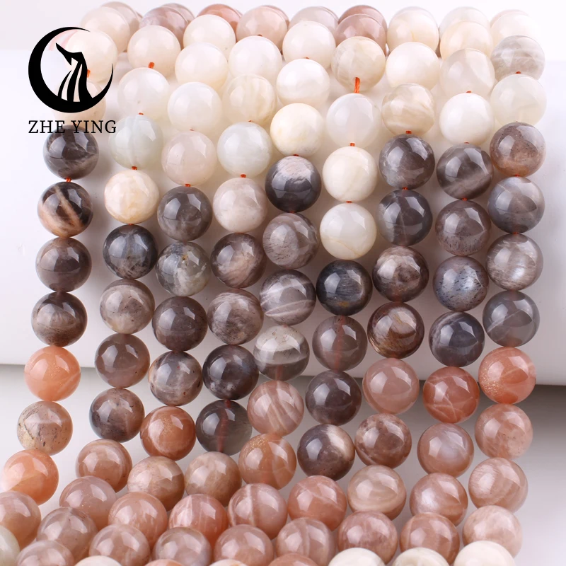 Natural Peach Moonstone Beads 8/10mm Mix Color Round Gemstone Loose Spacer Beads For Jewelry Making DIY Bracelets Necklace 15\