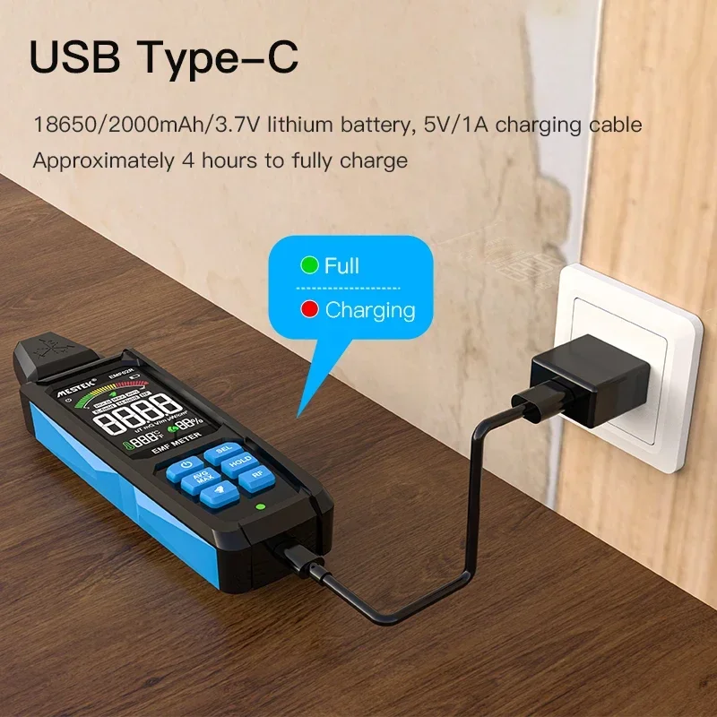 EMF Meter High Frequency 30MHz~8Ghz Electromagnetic Field Radiation Detector USB Type-C Gauss EMF Tester Dosimeter