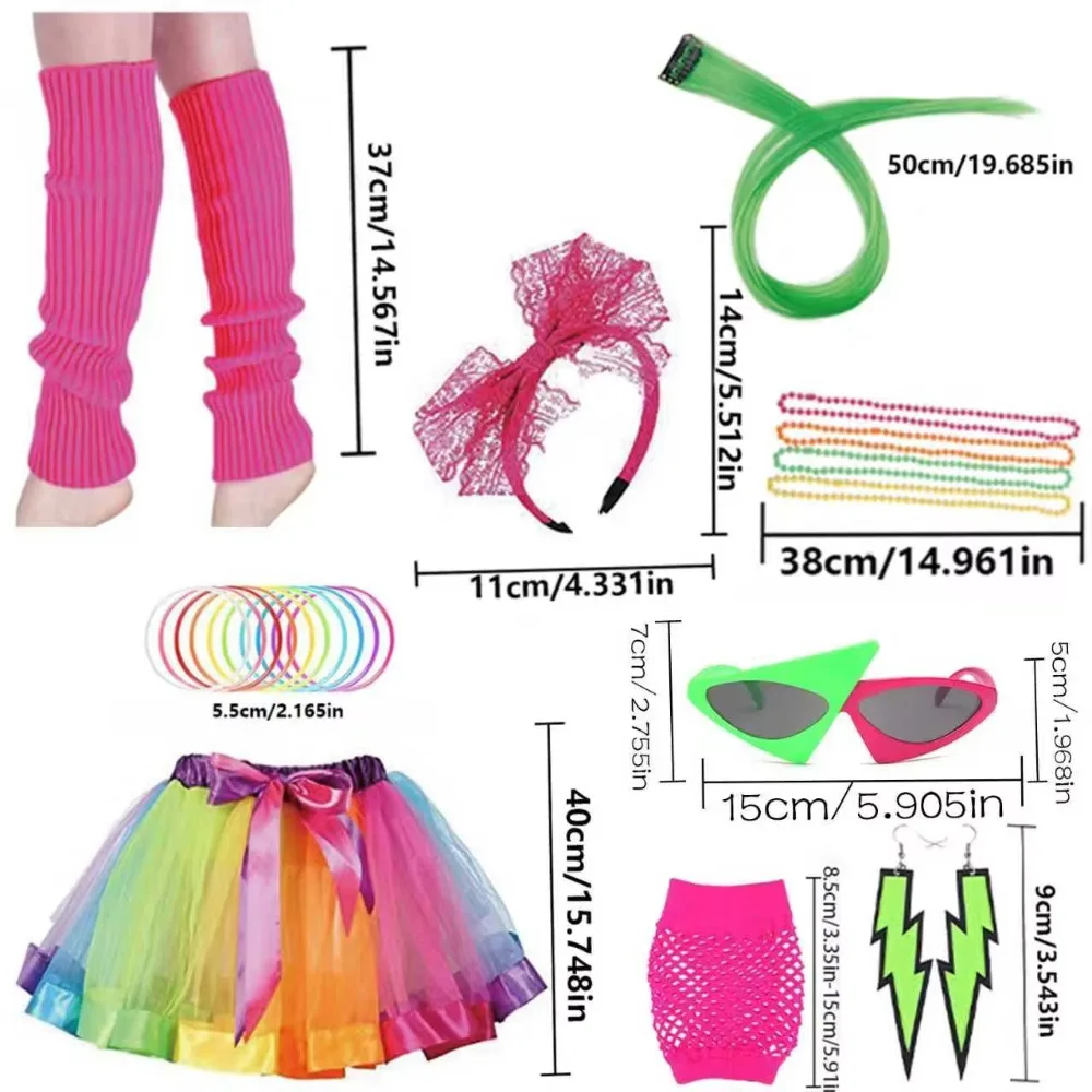PESENAR Ensemble d'accessoires de tenues de costumes des années 80, kits de fête de déguisement des années 1980 pour femmes