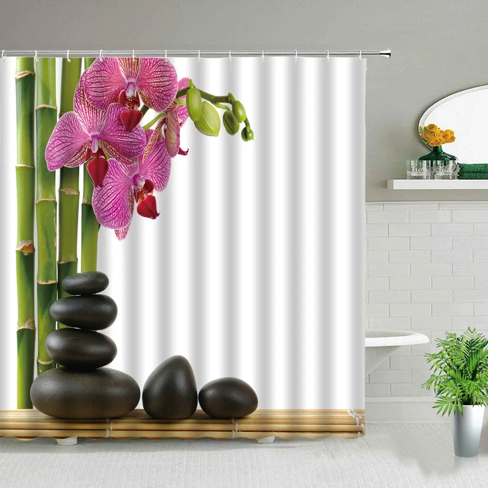 Modern Green Natural Bamboo Series Shower Curtain Set Waterproof Home Bathroom Decor Curtains With Hook Popular Bath Accessories