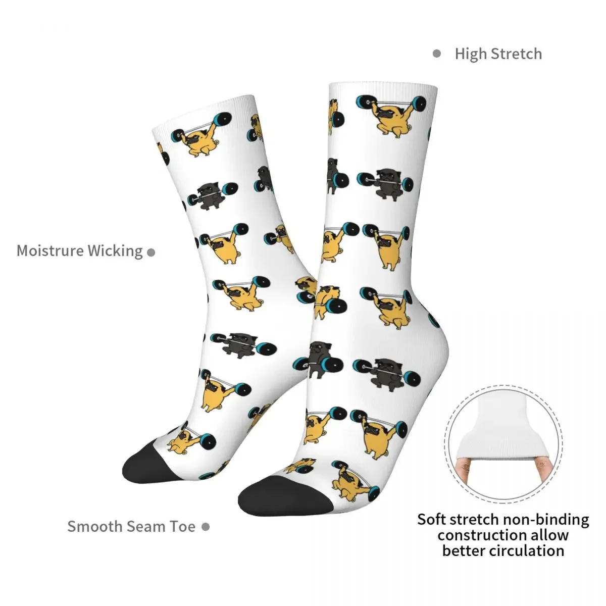 LIFTING PUGS Socks Harajuku Sweat Absorbing Stockings All Season Long Socks Accessories for Man's Woman's Gifts