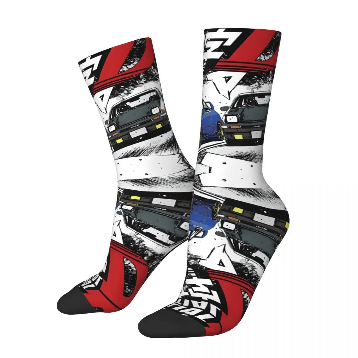 Funny Happy Fun Men's Socks Retro Harajuku I-Initial D Hip Hop Novelty Casual Crew Crazy Sock Gift Printed