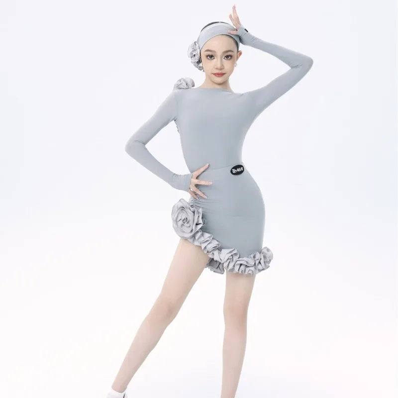 UK Latin kinderdansset: winter elegante Muse-geïnspireerde tweedelige rokoutfit, ballroomdanskostuums in virale stijl