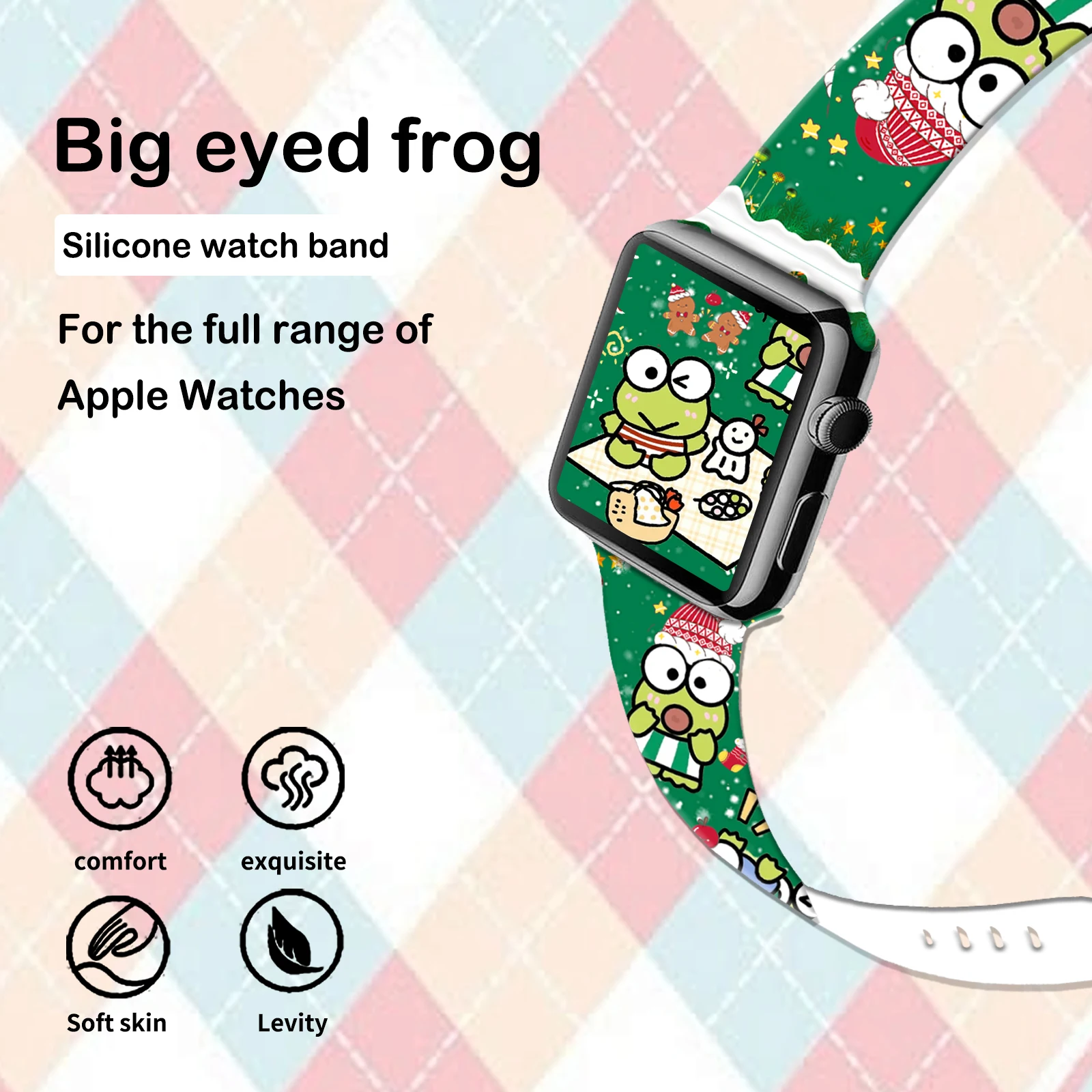 Sanrio Christmas Keroppi Strap for Apple Watch 10 9 8 7 6 Silicone Band Replaceable Bracelet for iWatch 45mm 42mm 41mm Watchband