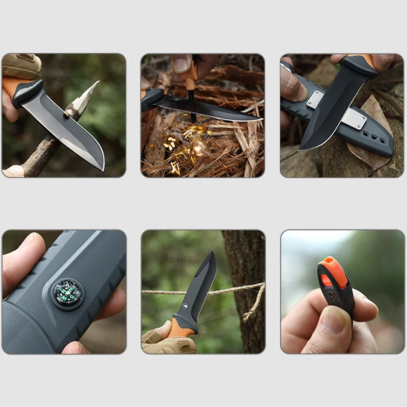 Multifunctional Adventure Knife, Guide/Lighting/Sharpening, Camping Knife, Hand Tool Knife, Outdoor Knife