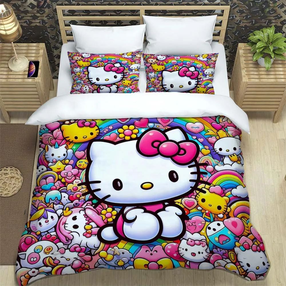 Hello Kitty Role -playing Bedding Set Cute Cartoon 3D Printing Home Decoration Pillow Case for Family and Friends