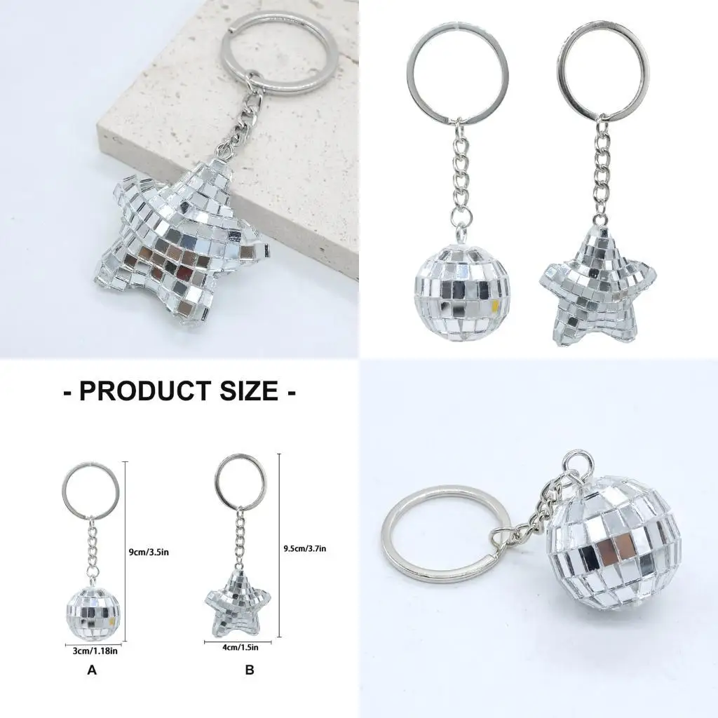 

Sparkling Mirror Glass Keyring Charm Retro For 1970s Style Party Favors Decoration Disco Ball Pendant for Backpack