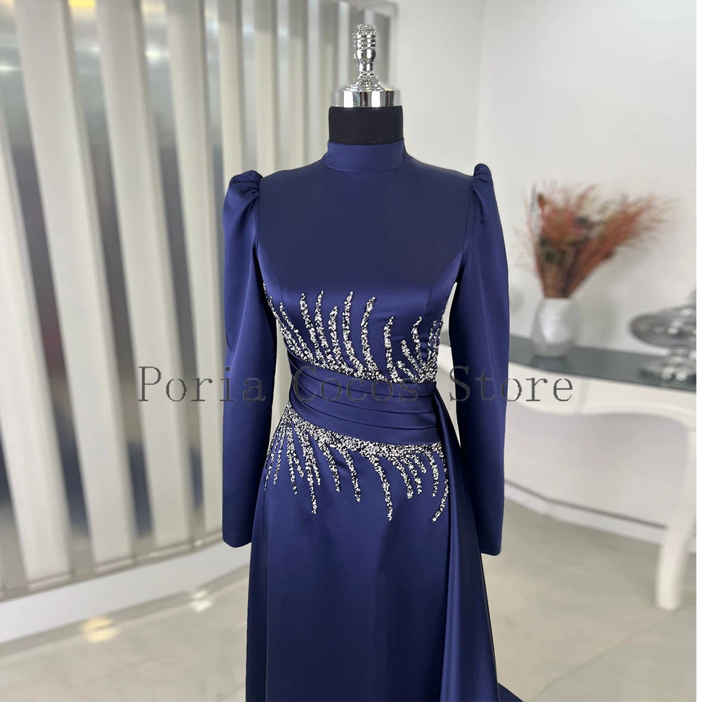 فستان سعودي مخصص بأكمام طويلة ورقبة دائرية وطول يصل إلى الأرض فساتين سهرة حورية البحر فستان رسمي لحفلات الزفاف #3