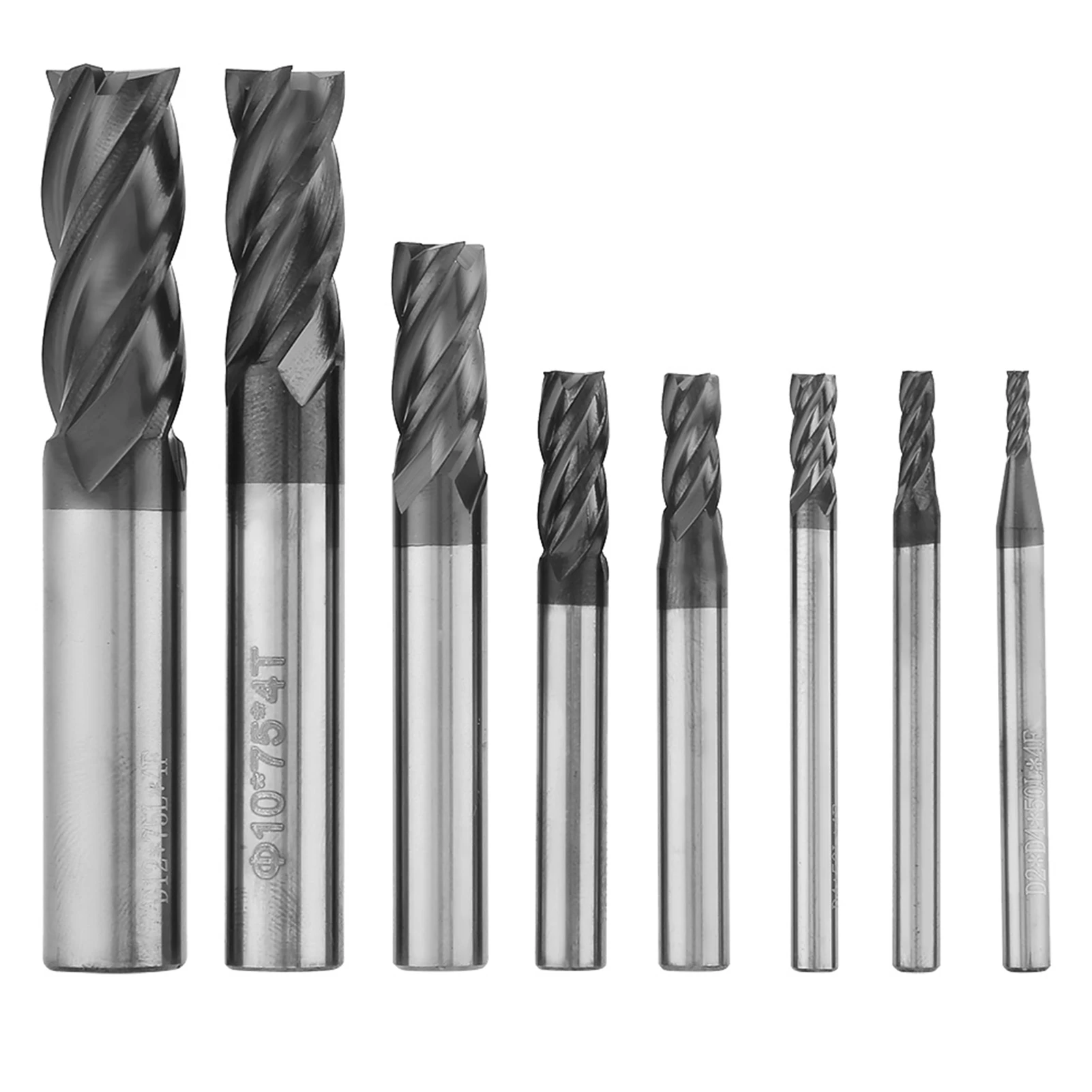 Set End Mill Karbida 8 pcs 2-12mm 4 Mata Pisau, Pahat Baja Tungsten