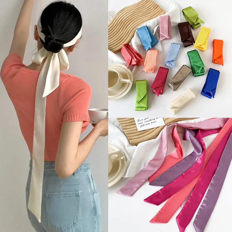 5x190cm Women Satin Silk Narrow Scarf Neckerchief Solid Color Neck Scarves Long Silk Scarf DIY Bag Ribbon Head Neck Hair Band image 2