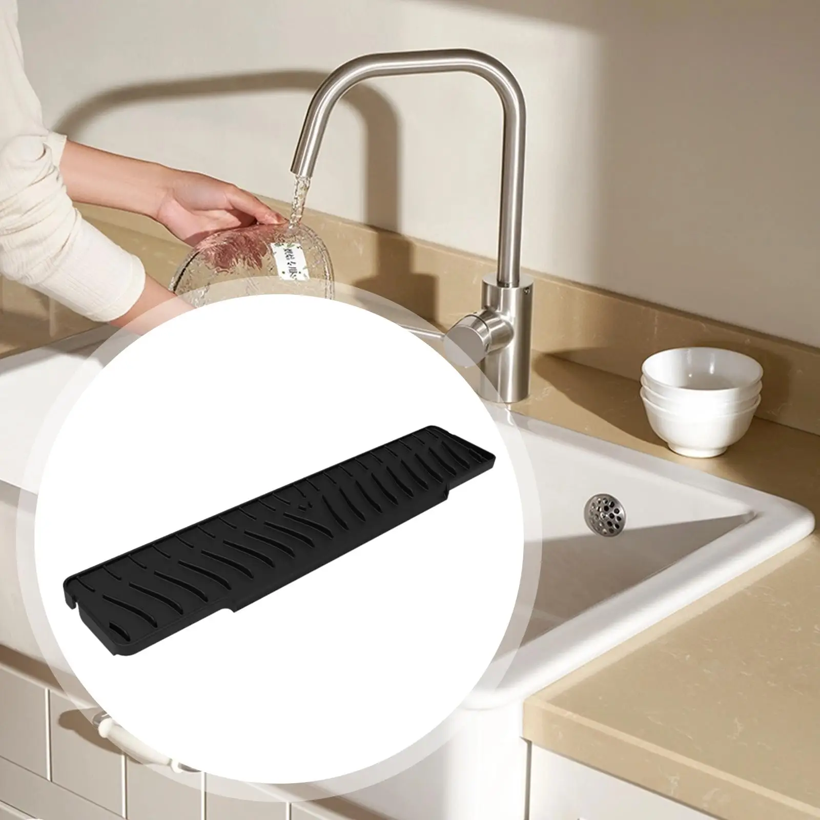 Kitchen Sink Faucet Mat, Countertop Protector Splashes Guard, Drips Catcher Tray for Kitchen