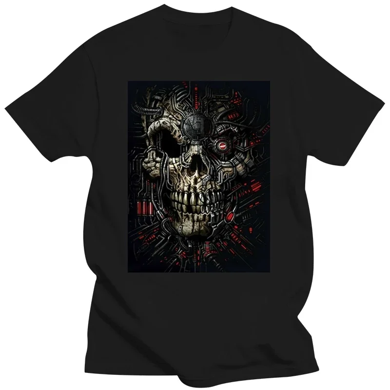 2024 Velocitee erkek tişört Evil Cyborg kafatası terminatör pamuk Tee gömlek şık özel (Men's Clothing) graphic t shirts