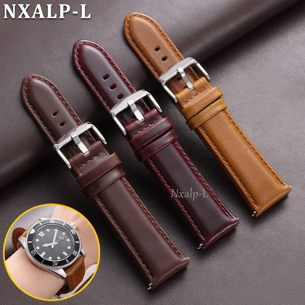 Cow Leather Watch Strap for Seiko for Omega Calfskin Wristband Men Women Accessories Quick Release Bracelet 18mm 20mm 22mm 24mm
