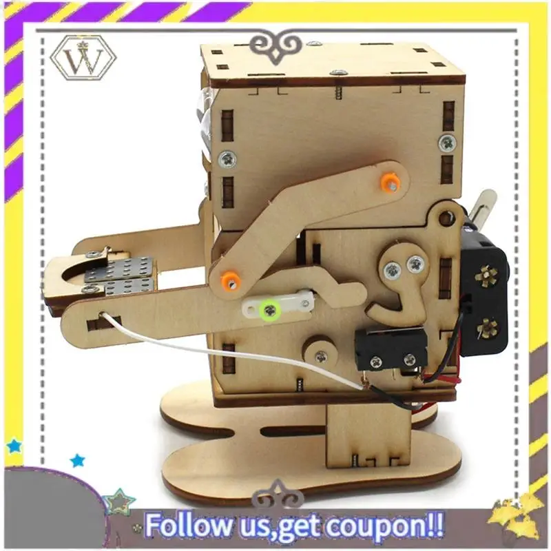 New Robot Eating Coin Wood DIY Model For Kid Science Experiment Wooden Assembly Kit Educational Toy 1Set