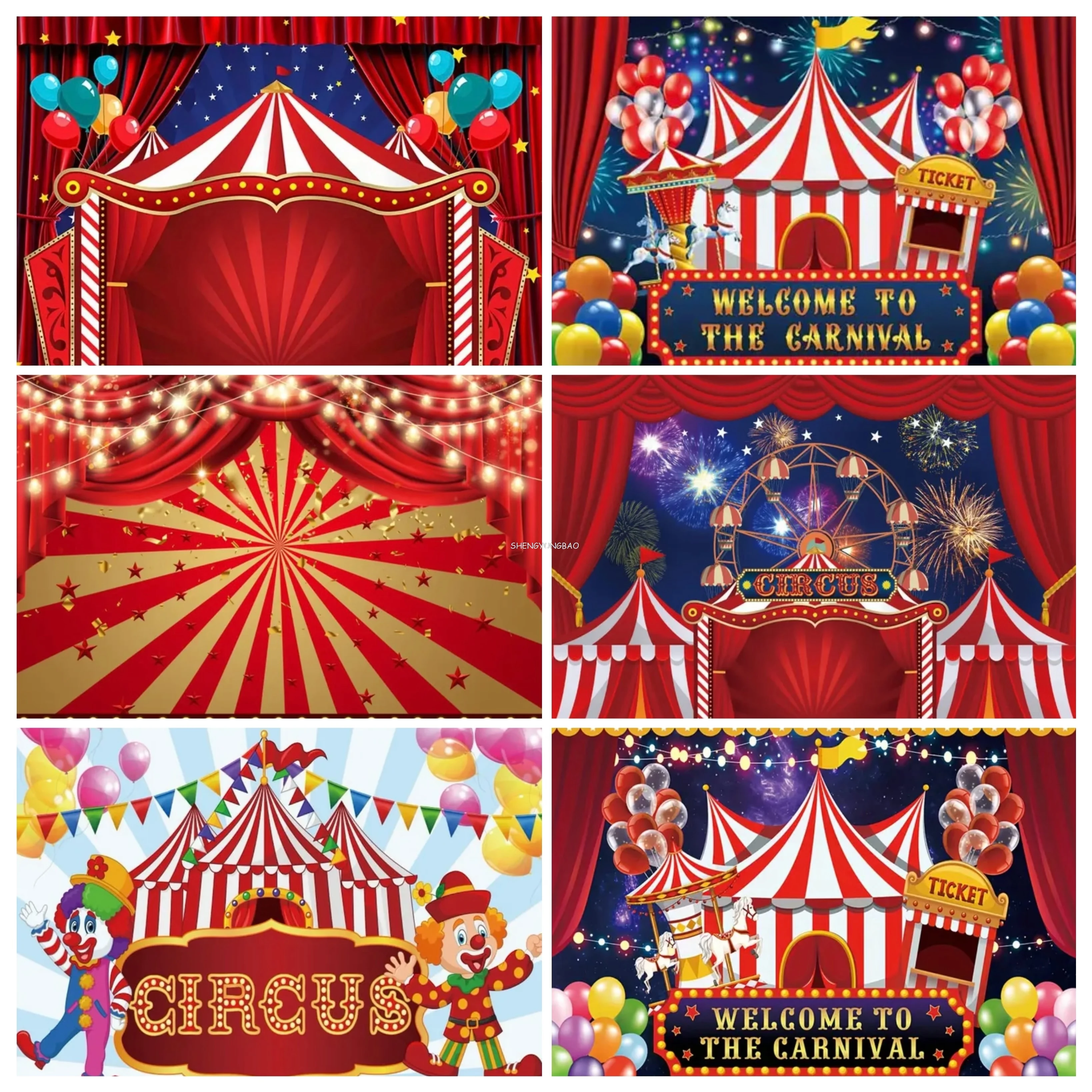 

Cartoon Circus Red Tent Theme Party Backdrop Carnival Background Newborn Baby Shower Children Birthday Banner Photo Gifts B01