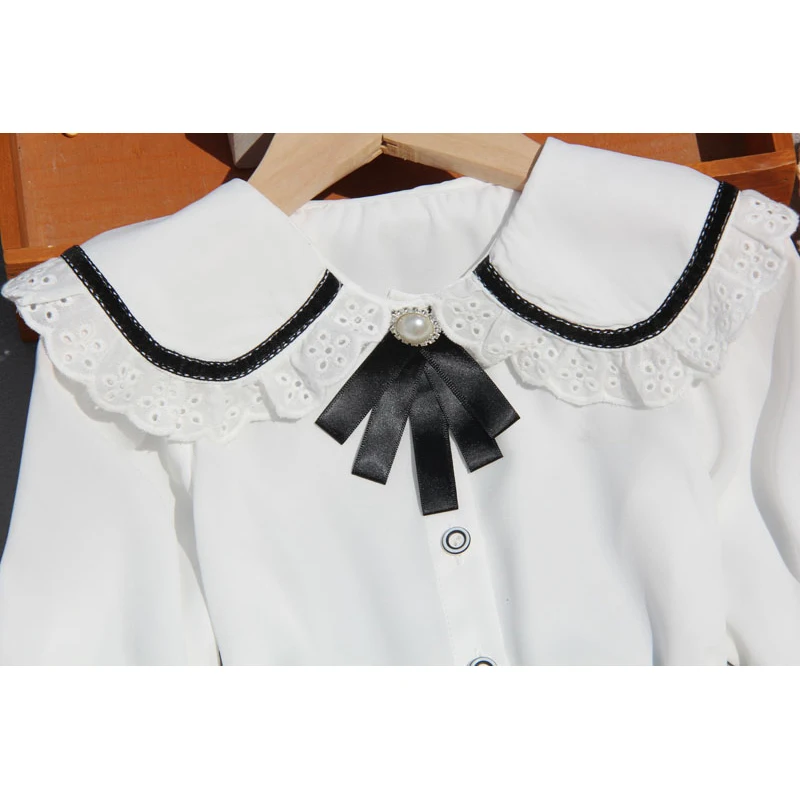 New Girls White Blouse Summer Chiffon Short Sleeve Shirts for Big Kids Teenage Spring Long Sleeve Tops Baby Clothes 3-15 Years