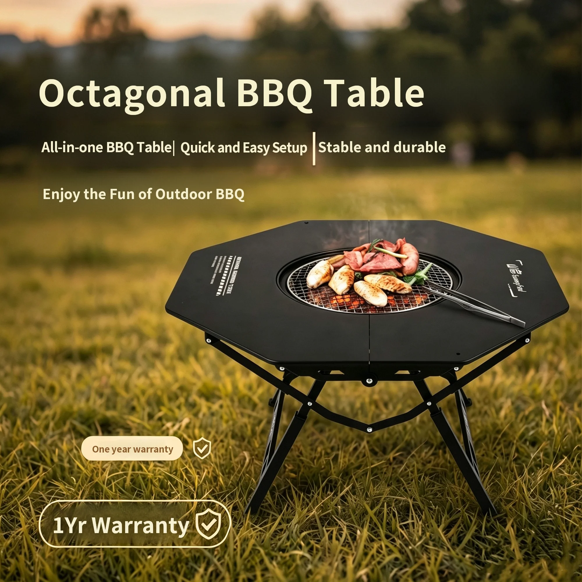 Sunnyfeel Tactical Folding Table for Outdoor Cooking Barbecue Tea Camping Lightweight Octagonal Design Portable Compact Travel R