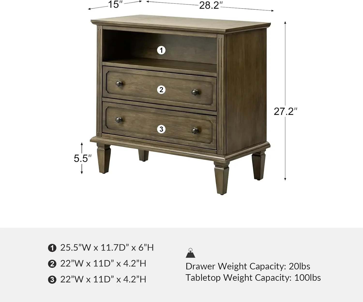 HULALA HOME Nightstand with Charging Station Set of 2, Farmhouse End Table with USB Ports & Outlets, Fluted Pilasters Design Sid