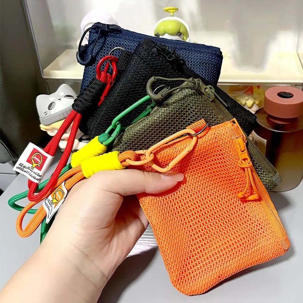 Korean Style Mesh Storage Bag Candy Color Large Capacity Mini Coin Purse Double-layer Zipper Visible Makeup Pouch Headphone Bag