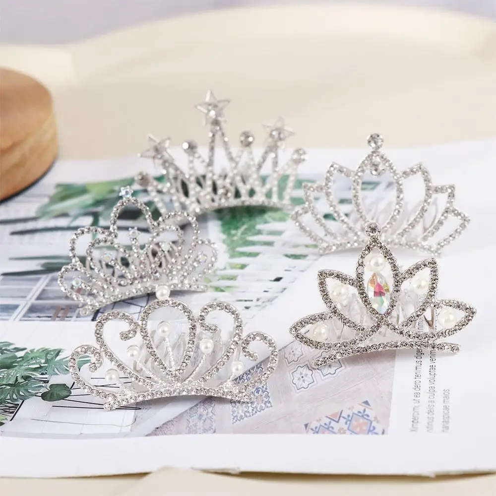 Flower Crystal Crown Hair Comb Elegant Star Pearl Children Tiara Headband Wedding Jewelry Butterfly Rhinestone Hairpins Bridal