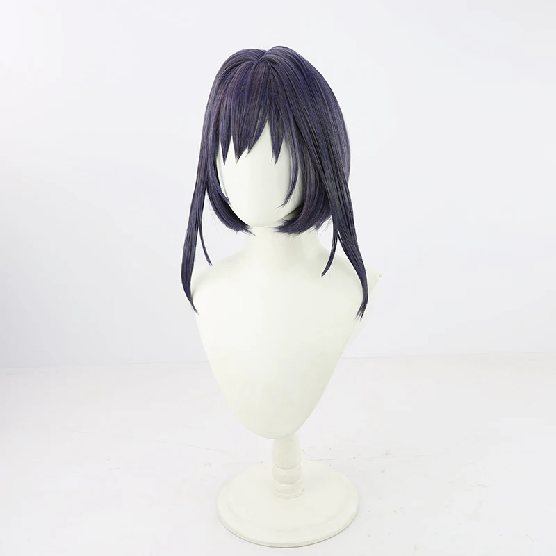 VTuber Ouro Kronii Cosplay Wig Bow Earring Hololive English Girls 06962 Dark Blue Short Straight Kawaii Synthetic Hair