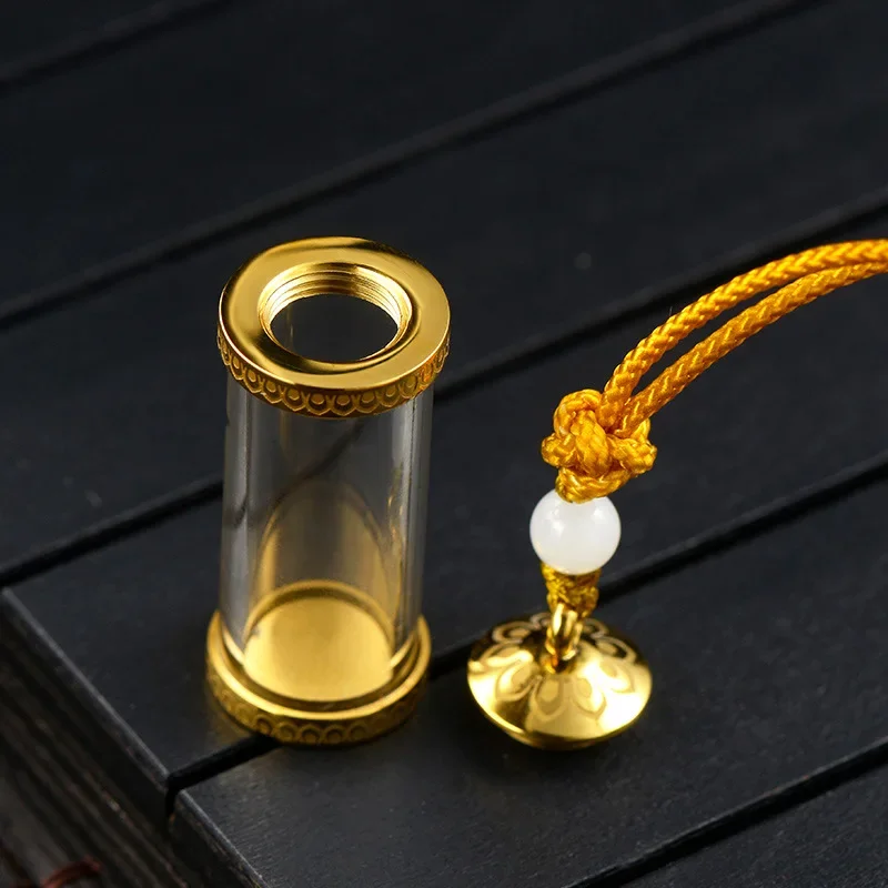 Glass Perfume Bottle Necklace DIY Aromatherapy Essential Oil Flask Tangka Gawu Box Pendant Religious Wish Amulet Jewelry