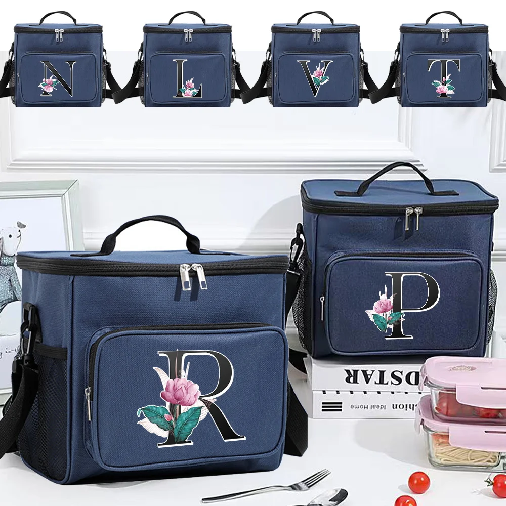 READY STOCK Insulated Lunch Bag for College Student Aesthetic Blue Color Cooler Tote Bags Whitemarble Printing Series Picnic Box