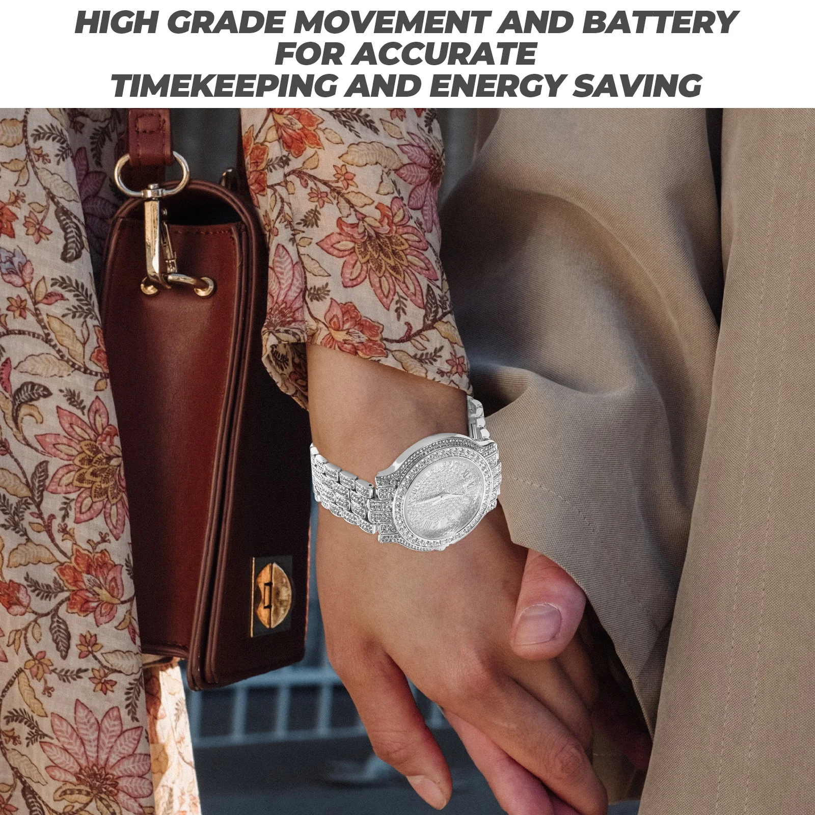 Rhinestone Ladies Watch Quartz Wrist Watches Women Silver Rhinestones Decorative Timepiece Stylish Practical Casual Fashion