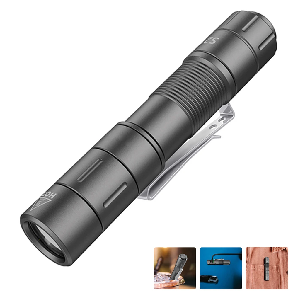 

S21 Traveler EDC Tactical Mini Flashlight USB Rechargeable Torch with Pen Clip Pocket Torch Outdoor Emergency Camping Lantern