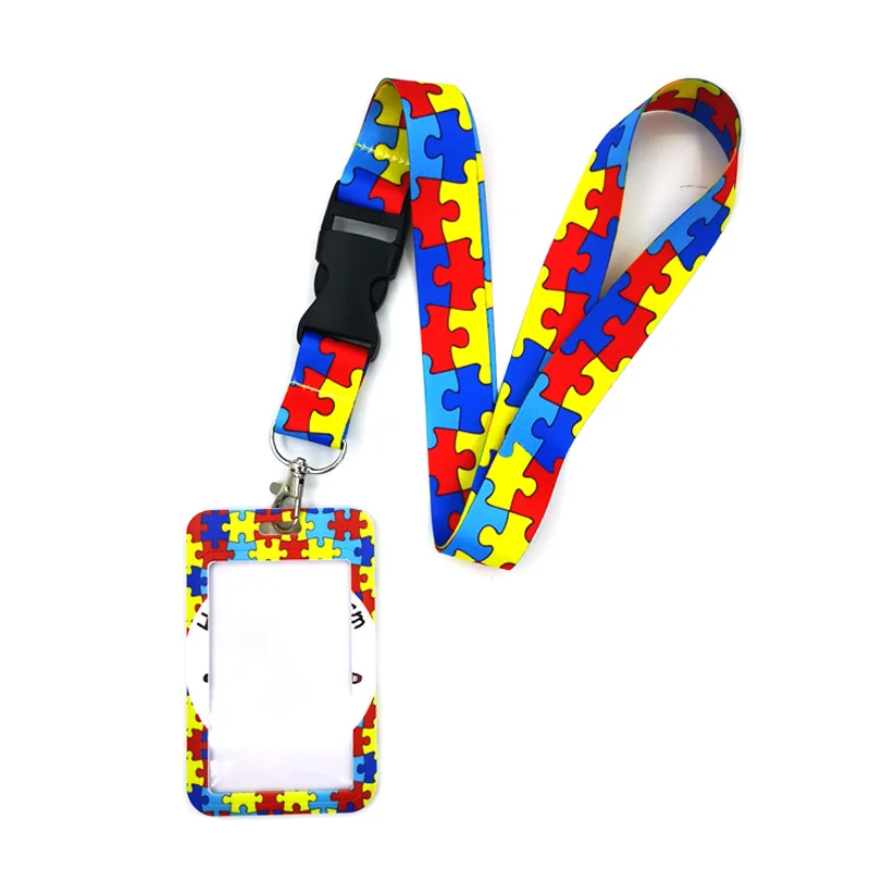 Autism pattern hand in hand Art Cartoon Anime Fashion Lanyards Bus ID Name Work Card Holder Accessories Decorations Kids Gifts