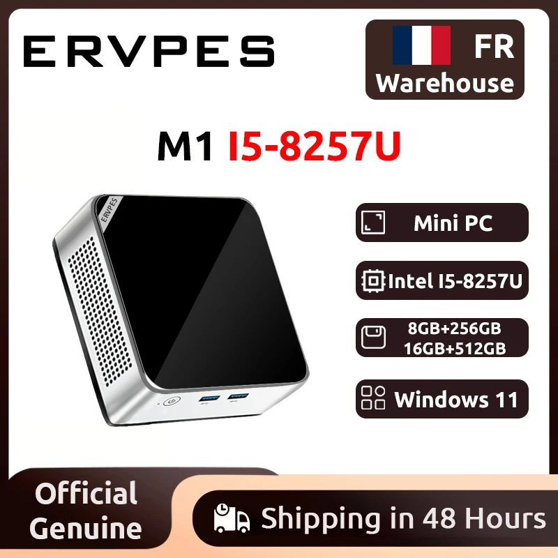 Mini PC ERVPES M1 NOUVEAU, Intel I5-8257U, Windows 11 Pro, 4 cœurs, 8 threads, 8 Go + 256 Go / 16 Go + 512 Go, WiFi 6, mini ordinateur