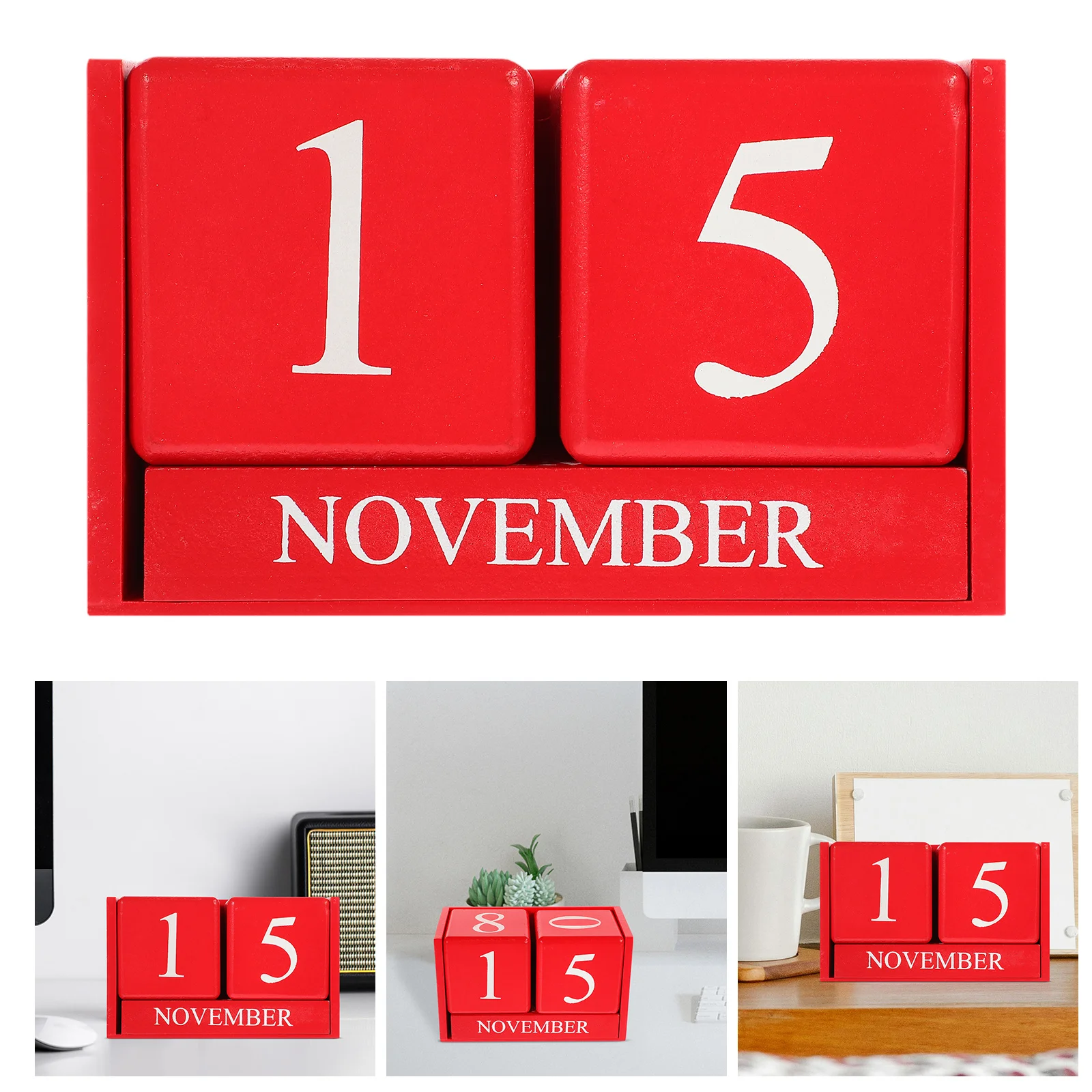 تقويم خشبي دائم، ديكور طاولة أنيق، تاريخ قابل للتعديل، كتل شهرية مثالية، كتل تقويم هدية للمكتب المنزلي