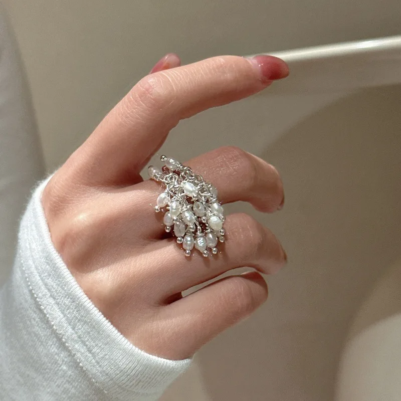 S925 Sterling Silver Korean Version Niche Design Sense Retro Simple Fashion Bead Ring Original Design Sense Personalized Ring