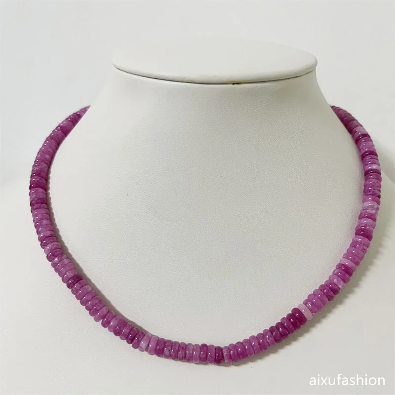 2*6MM Oval Rubellite Pink Red Tourmaline Necklace Natural Stone Jewelry Noble Elegant Exquisite Beaded Chain Choker Collier