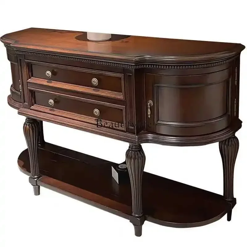 

XX39**American rural solid wood retro entrance table simple semi-round entrance cabinet decorative cabinet