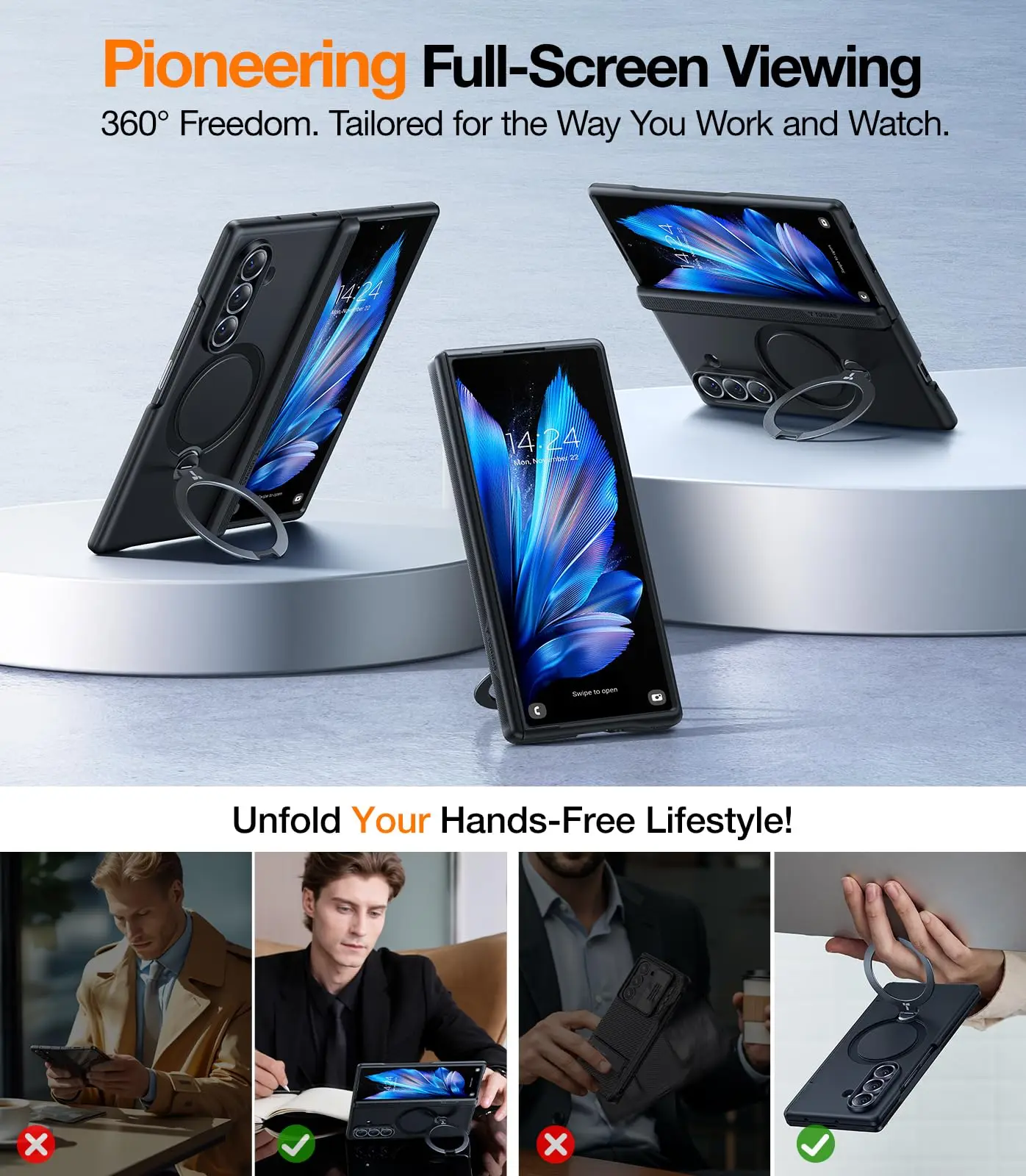 TORRAS 360° °   Drehbarer Magnetständer für die Galaxy Z Fold 7-Handyhülle, inklusive 2 Bildschirmfolien aus gehärtetem Glas