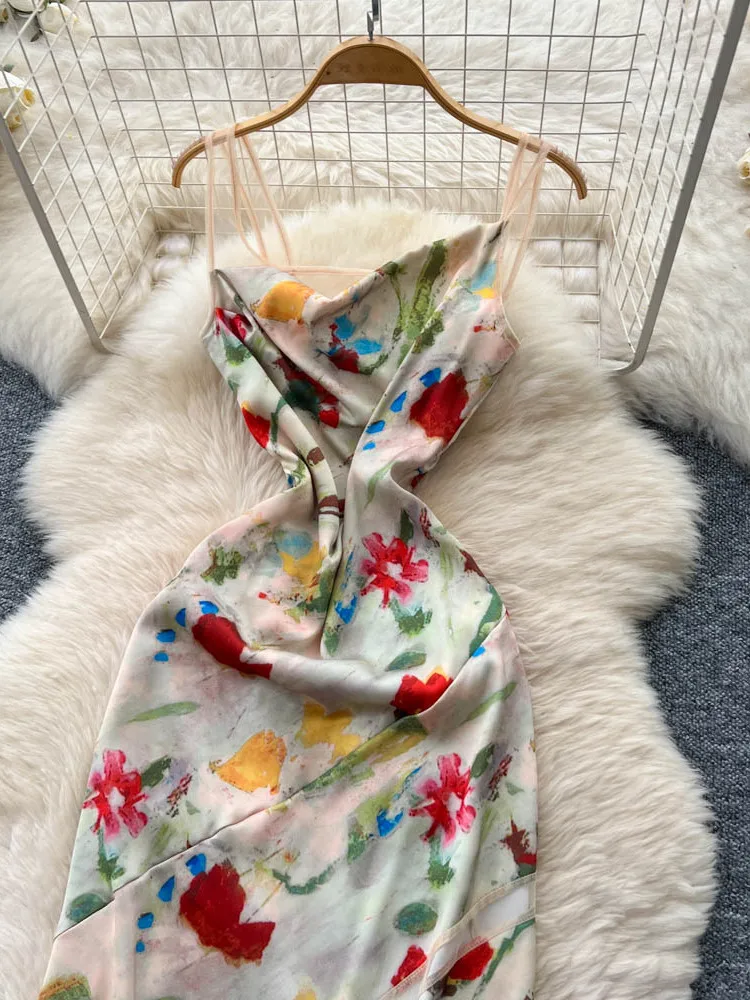 ريترو استراحة الشاي الأزهار طباعة ماكسي الدكتور المرأة تصميم تحسس تول لصق الخصر Cinchy ثوب ألف خط تنورة الصيف Faion