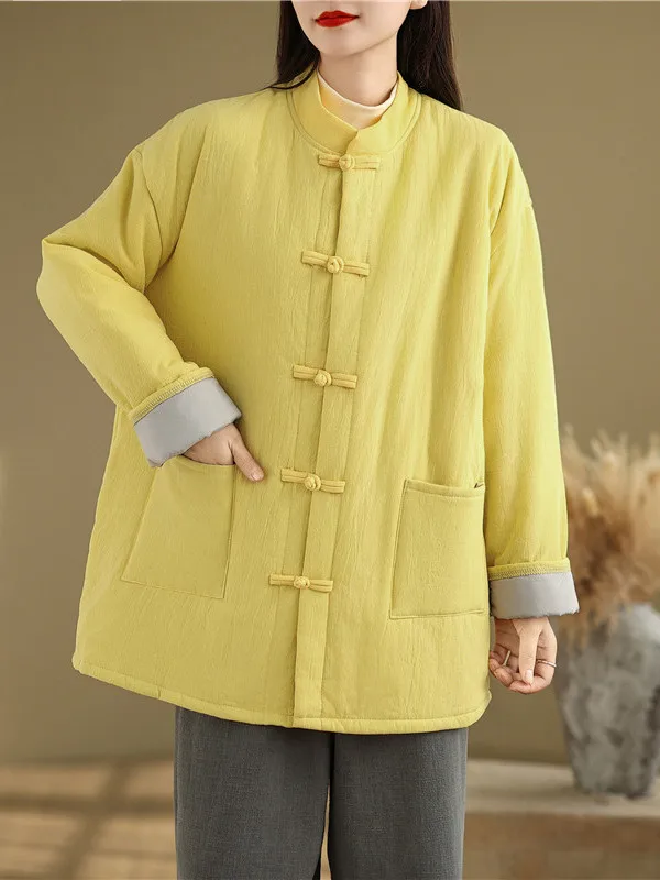 2025 Winter New Thiened Cotton Padded Chinese Sle Ethnic Loose Fit Warm Top Outerwear Coat Retro Long Sve Stand Collar