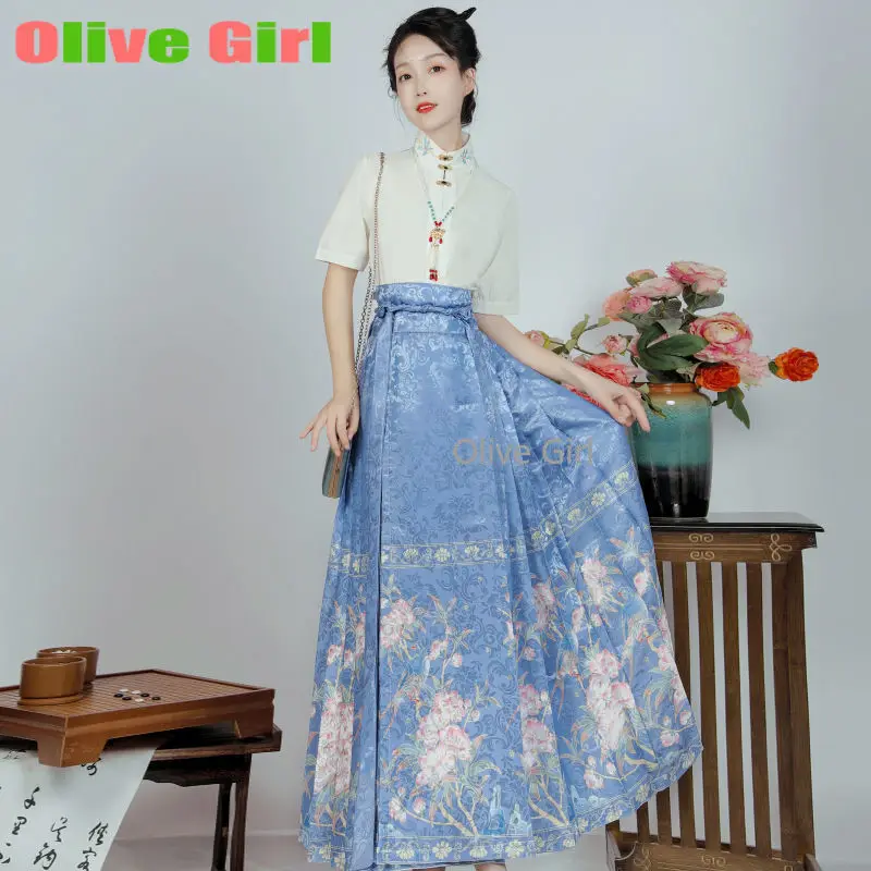 الأصلي Hanfu الحصان الوجه تنورة الملابس النسائية التقليدية الحصان الوجه تنورة ربيع الخريف