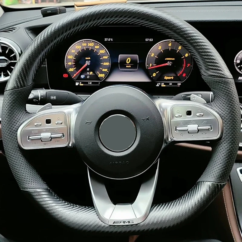 

Car Steering Wheel Cover for Mercedes-Benz S-Class W222 GLC A-Class W177 C-Class W205 E-Class W213 DIY Hand Stitched Leather