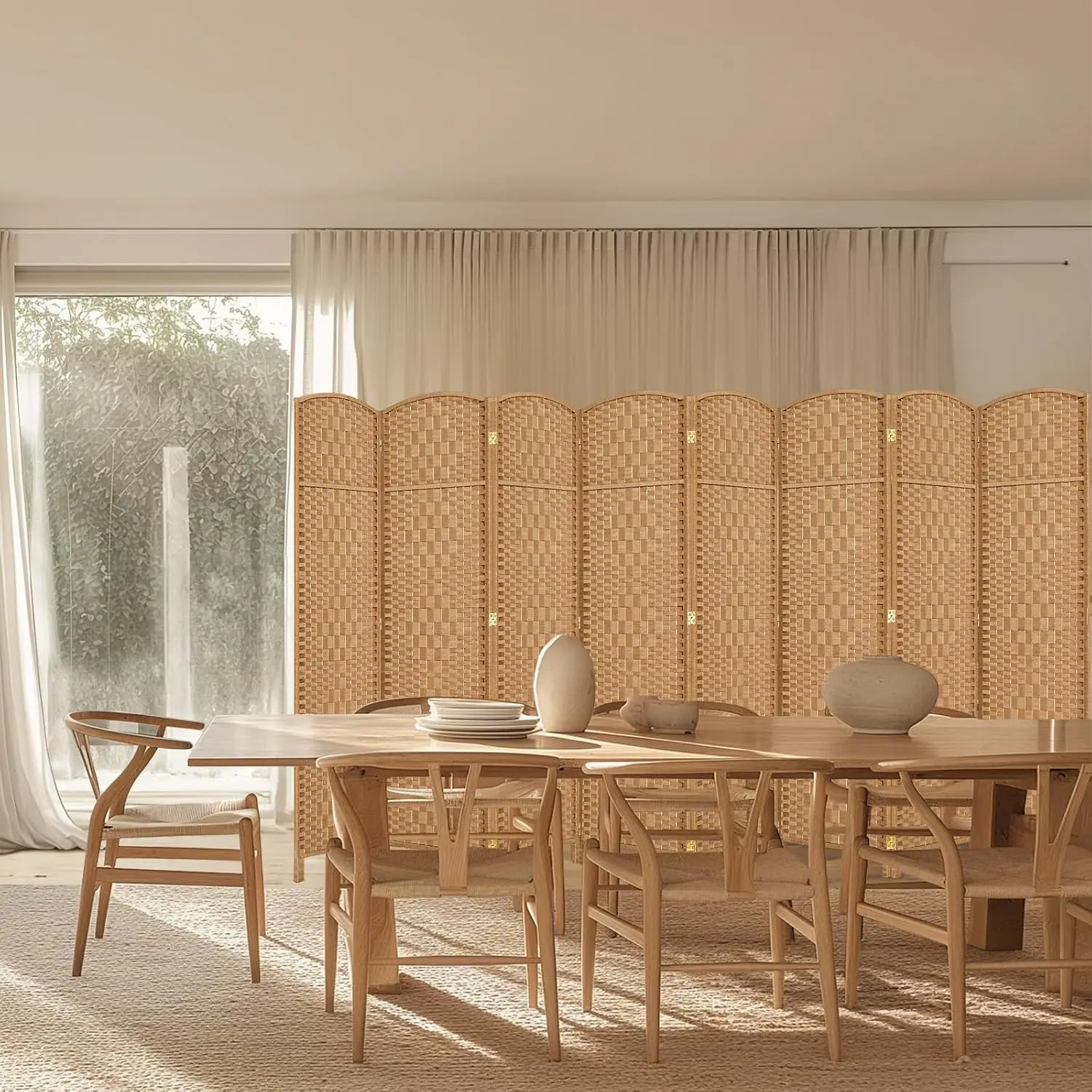 HALLYBEE Room Divider Panel,8 Panel Partition Room Dividers, Light Beige | Room Partition, Privacy Screen 6ft Tall Temporary Wal