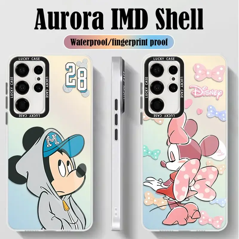 Fashion Minnie Mickey Mouse Phone Case for Samsung Galaxy S24 S23 Ultra S22 Plus S21 S20 FE A50 Iridescent Laser Funda